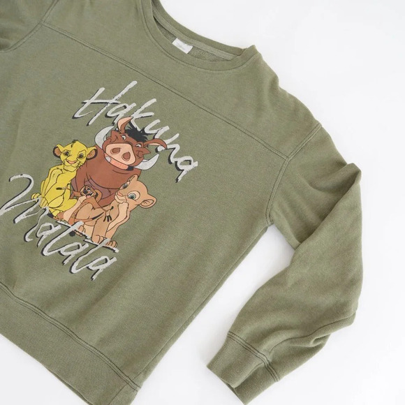 Disney Lion King Olive Green Crewneck Sweater Hakuna Matata Med - Picture 5 of 13